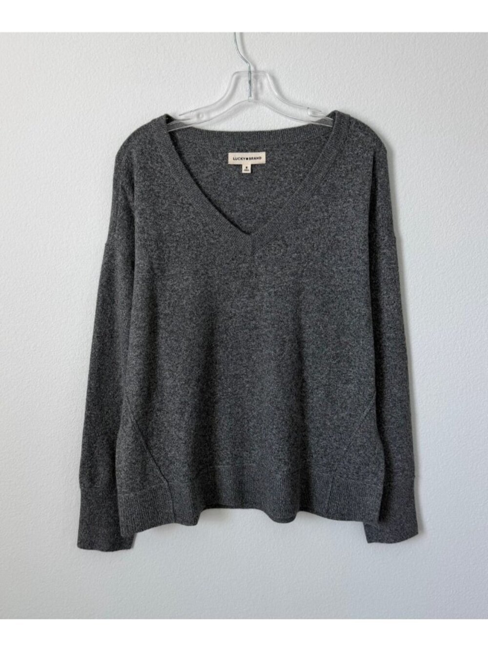 Lucky Brand Long Sleeve V-Neck Gray Pullover Sweater Women's Size M
